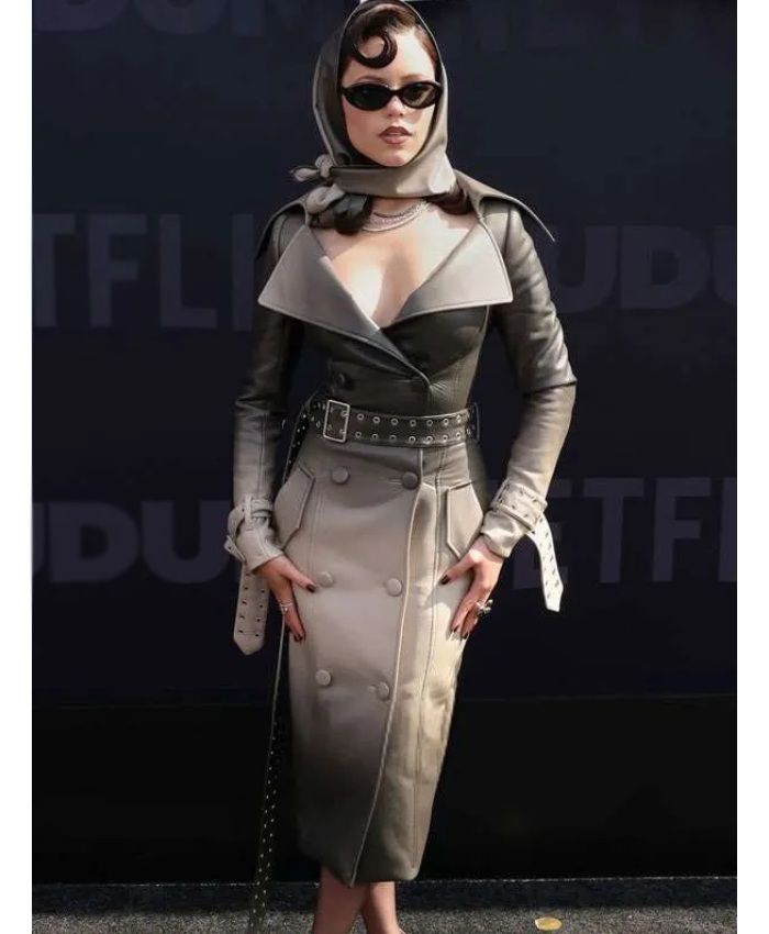 Jenna Ortega Netflix Tudum 2025 Leather Coat