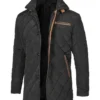 Mens Black Polyester Quilted Coat