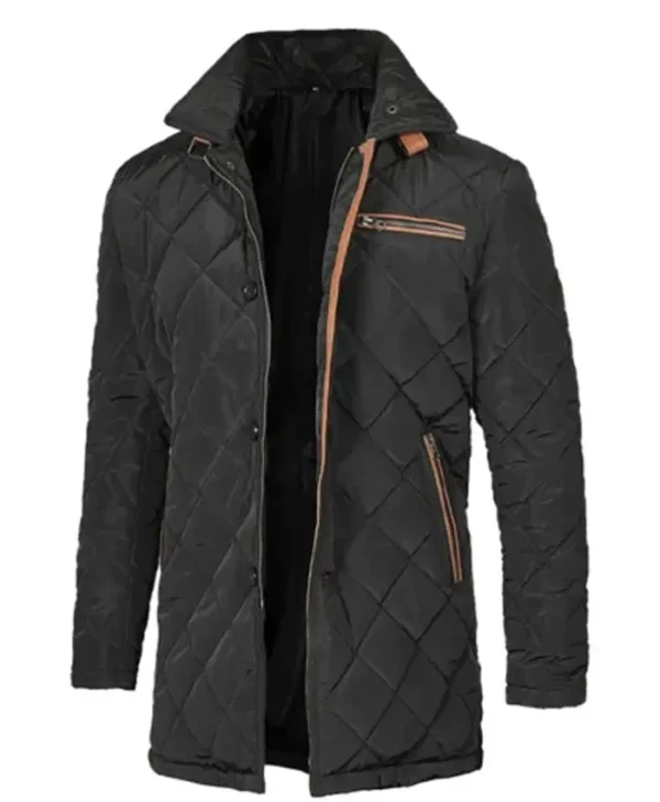 Mens Black Polyester Quilted Coat