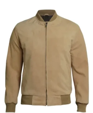 Mens Camel Brown Suede Bomber Jacket