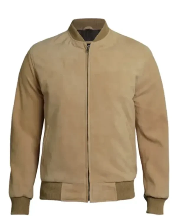 Mens Camel Brown Suede Bomber Jacket