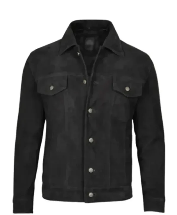 Mens Classic Suede Black Trucker Jacket