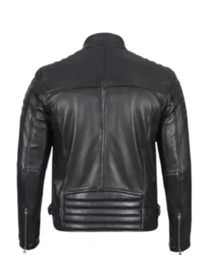 Mens Leather Black Padded Shoulders With Biker Jacket
