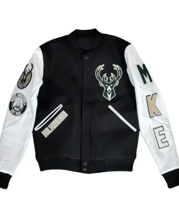 Milwaukee Bucks Black And White Letterman Jacket