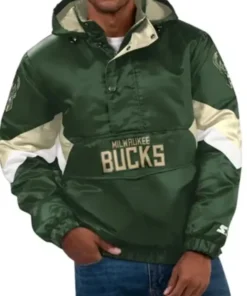 Milwaukee Bucks Force Play Ii Half Zip Green Jacket