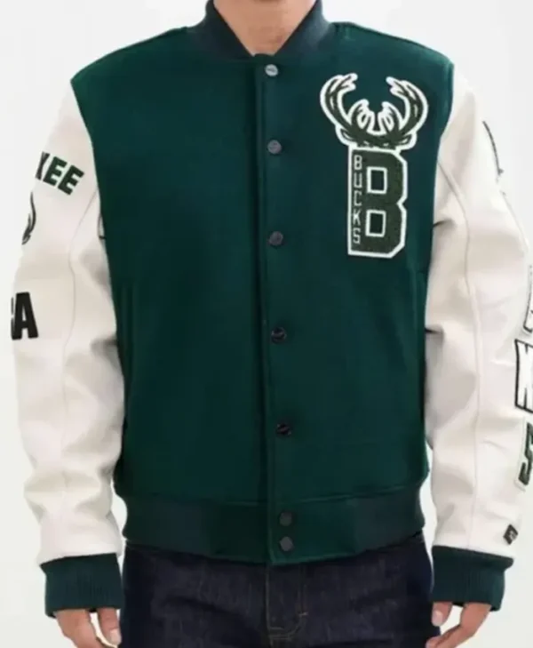 Milwaukee Bucks Green And White Letterman Jacket