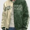 Milwaukee Bucks Off White And Green Varsity Jacket