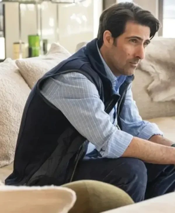 Mountainhead 2025 Jason Schwartzman Blue Vest