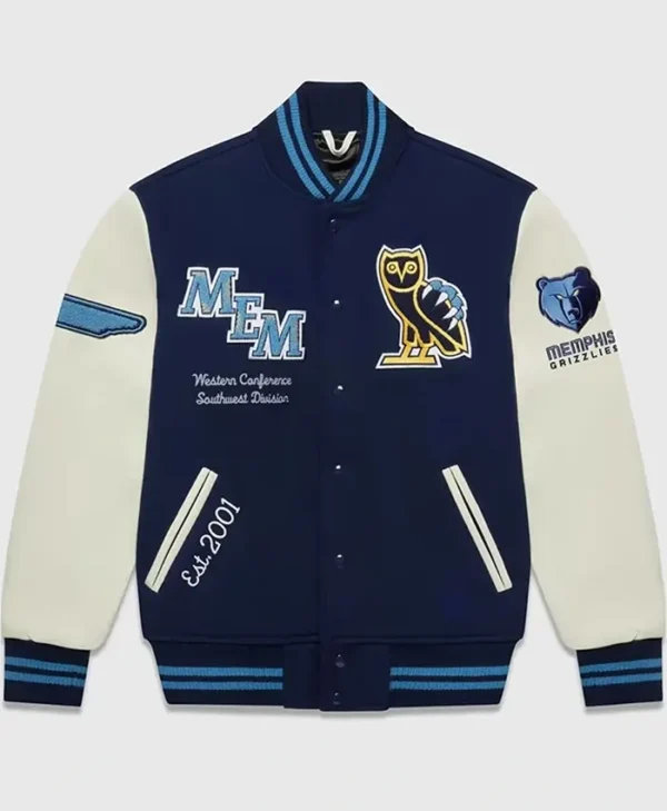 OVO Memphis Grizzlies Navy And White Varsity Jacket