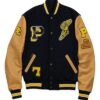 Buy now Ralph Lauren Black And Beige Wool With PU Leather Varsity Jacket For Sale
