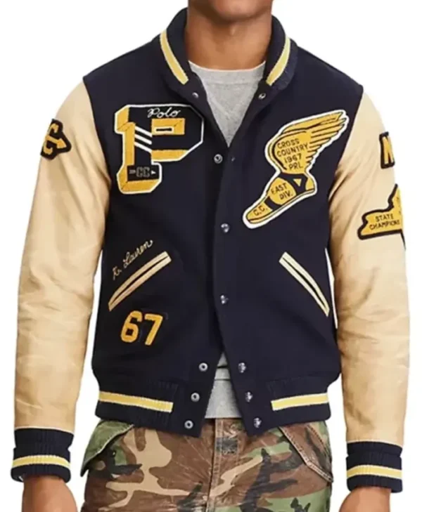 Ralph Lauren Black And Beige Varsity Jacket