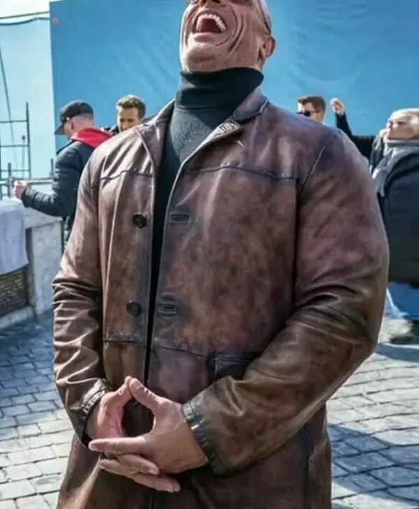 Red Notice Dwayne Johnson Brown Leather Coat