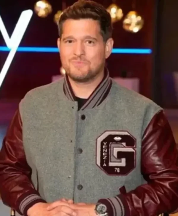 The Voice S27 Michael Buble Grey And Brown Varsity Jacket