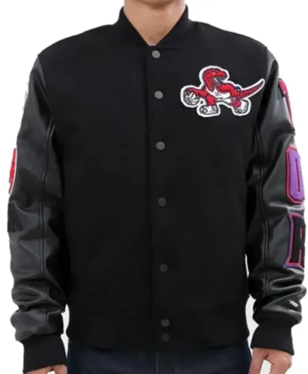 Toronto Raptors Patch Black Letterman Jacket