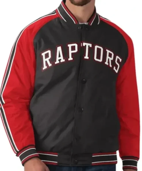 Toronto Raptors Red and Black Striped Varsity Jacket