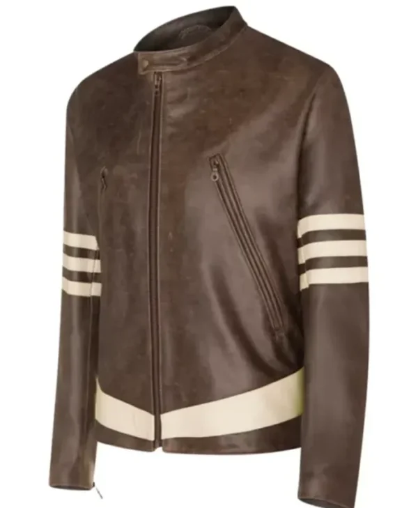 X Men 1 Wolverine Cream Stripes Leather Jacket