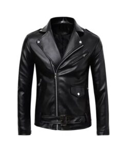 Mens Buston Black Shining Leather Biker Jacket