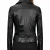 Black Leather Asymmetrical Biker Jacket For Womens