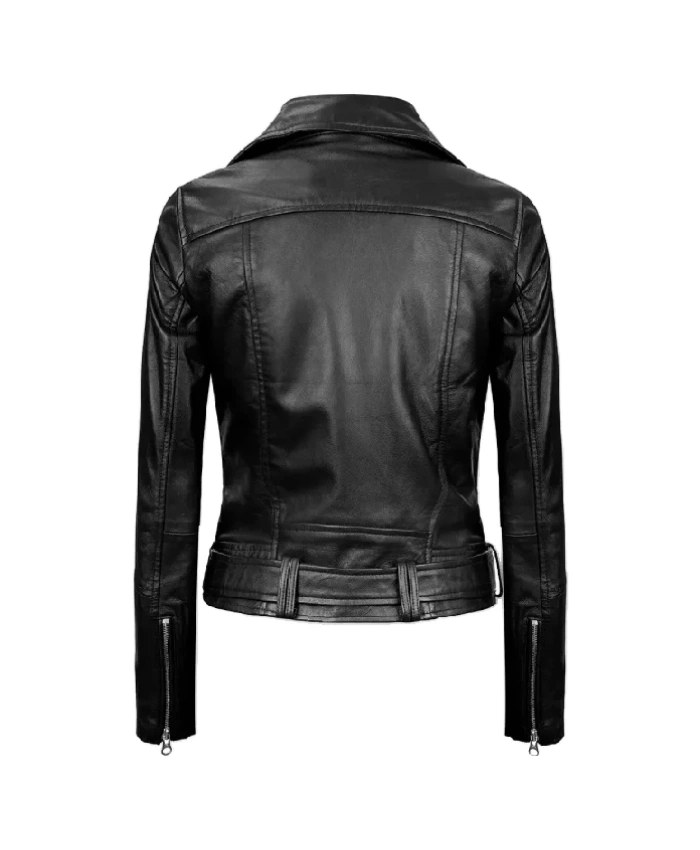 Women's Black Real Leather Biker Jacket - Slim Fit Motorcycle Style, Sizes S-4XL
