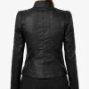 Black Leather Biker Zip-Up Jacket For Womens