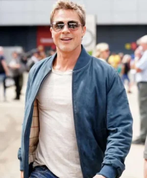 Brad Pitt F1 Blue Bomber Suede Jacket