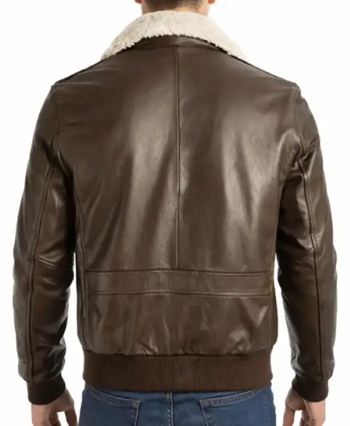 Brown Pilot Shearling Bomber Leather Jacket For Mens