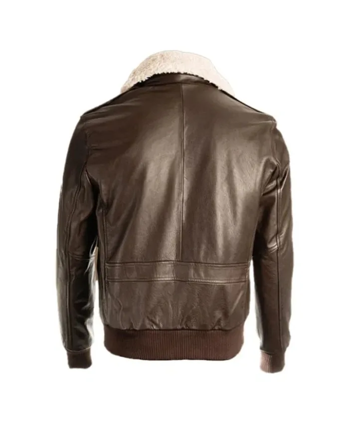 Men Brown Pilot Shearling Leather Bomber Jacket