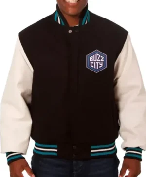 Charlotte Hornets Black And White Letterman Jacket