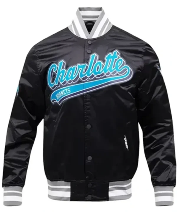 Charlotte Hornets Script Tail Black Varsity Jacket