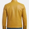 Classic Style Yellow Cafe Racer Leather Jacket with Quilted Shoulder