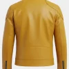 Classic Style Yellow Cafe Racer Leather Jacket with Quilted Shoulder