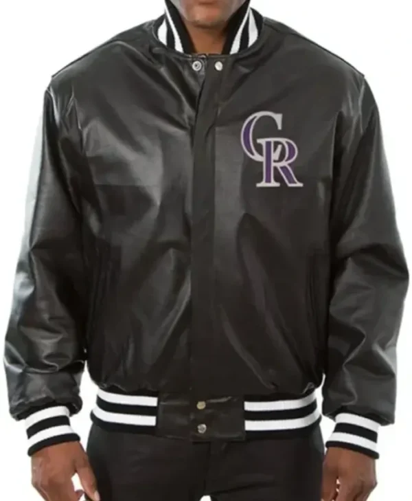 Colorado Rockies Black Leather Varsity Jacket