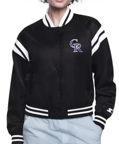 Colorado Rockies Printed Logo Black Varsity Jacket