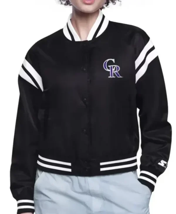Colorado Rockies Printed Logo Black Varsity Jacket