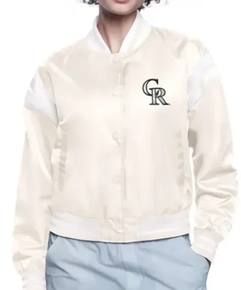 Colorado Rockies Printed Logo Cream Varsity Jacket