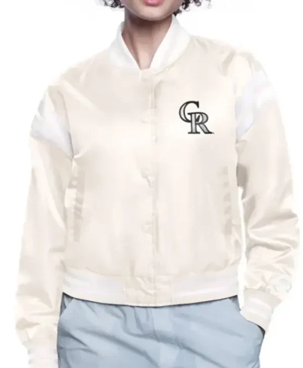 Colorado Rockies Printed Logo Cream Varsity Jacket