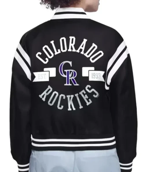 Colorado Rockies Printed Logo Varsity Black Jacket