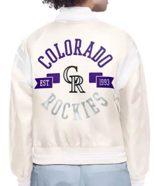 Colorado Rockies Printed Logo Varsity Cream Jacket