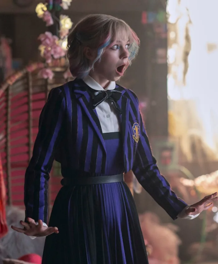 TV-Series Wednesday S02 Emma Myers Purple Stripe Cropped Blazer