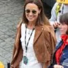 F1 Pippa Middleton Brown Suede Leather Jacket