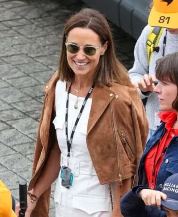 F1 Pippa Middleton Brown Suede Leather Jacket