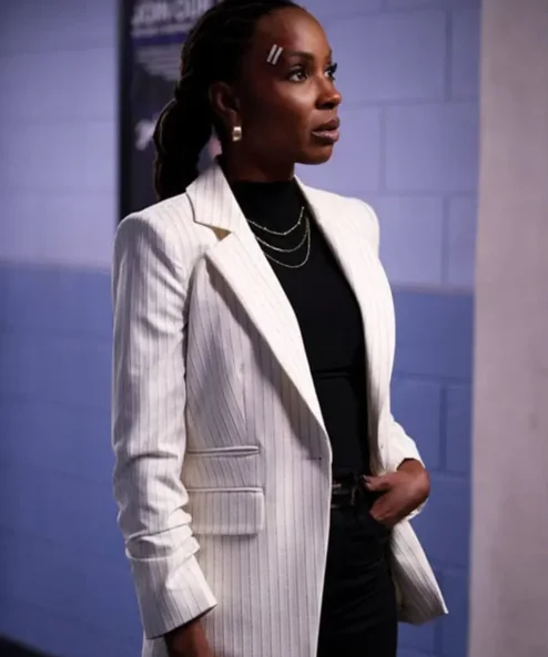 Found S02 Shanola Hampton Pinstriped Blazer