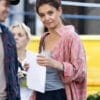Shop Happy Hour 2025 Katie Holmes Oversized Plaid Pink Shirt