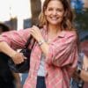 Happy Hour 2025 Katie Holmes Oversized Plaid Pink Shirt