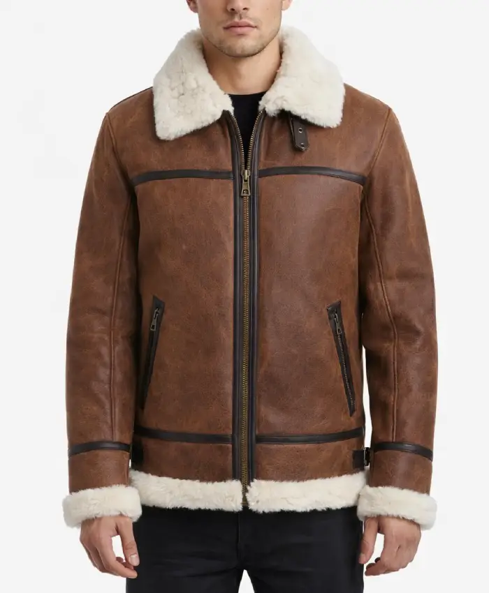Men Authentic WWII Style Shearling Flight Leather Jacket