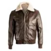 Brown Pilot Shearling Bomber Leather Jacket For Men’s