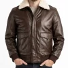 Men Brown Pilot Shearling Leather Bomber Jacket