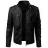 Mens Black Slim Fit Quilted Biker Leather Jacket