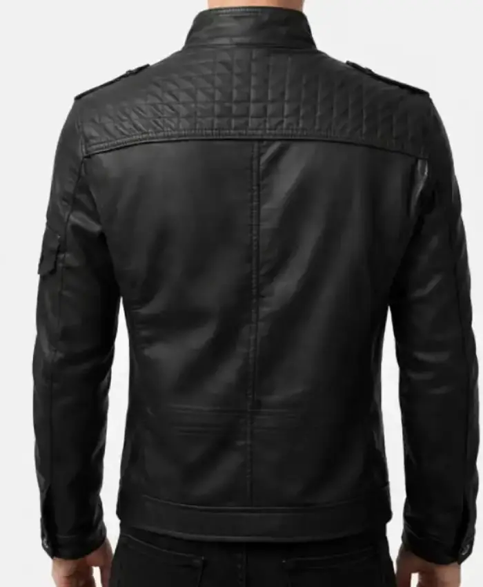 Mens Black Slim Fit Quilted Biker Leather Jacket