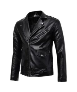 Black Biker Buston Shining Leather Jacket For Mens